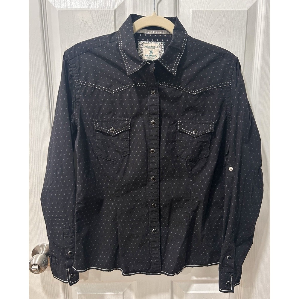 Panhandle Rough Stock Slim Fit sz M 100% Cotton Womens Western Snap Front Shirt